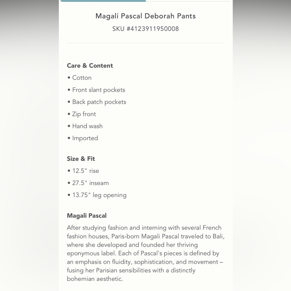 Anthropologie NWT Magali Pascal Deborah Pants Size M. - Picture 7 of 8